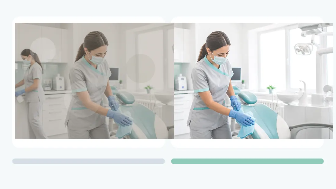 Vorher-Nachher Servicebild für Praxis- und Hygienereinigung